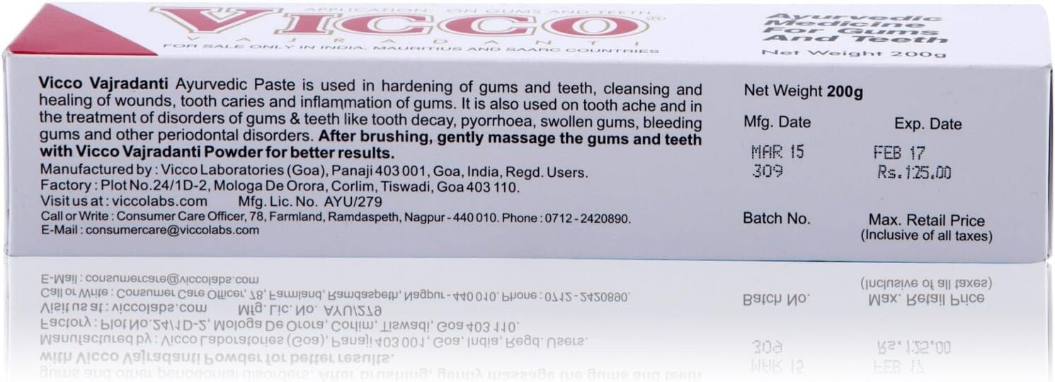 Vicco Vajradanti Toothpaste 200g  Free Shipping